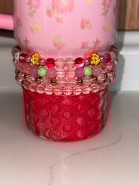 Image 3 of Ibiza Sunset Green & Pink Tumbler Bracelet Stack with Gold Charms
