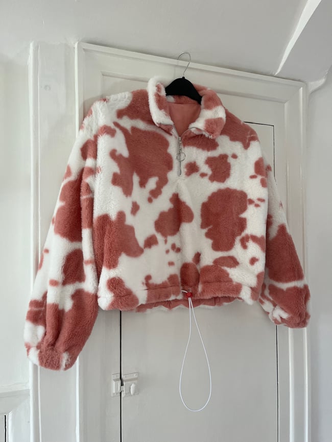 Multiple colours* Handmade plush faux fur cow print 3/4 zip neck jumper