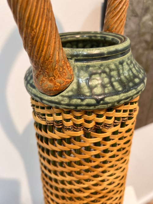Image of Woven Tall Basket with Ceramic- Stephen Kostyshyn