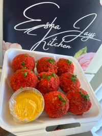 Image 2 of Esha’s Dirty Rice Boudin Balls - Ground Beef,Dirty Rice, And Cheese With Nacho Cheese sauce 