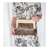 Image 2 of Chocolate Leather & Timber Clutch 