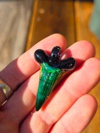 Image 3 of Crushed opal & illuminati over exp green glass shark tooth pendant 