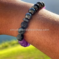 Image 5 of Amethyst, Rose Quartz, Black Onyx, Hematite & Gray Picasso Jasper Bracelet