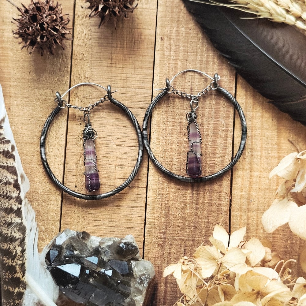 Image of Amethyst & Steel earrings 