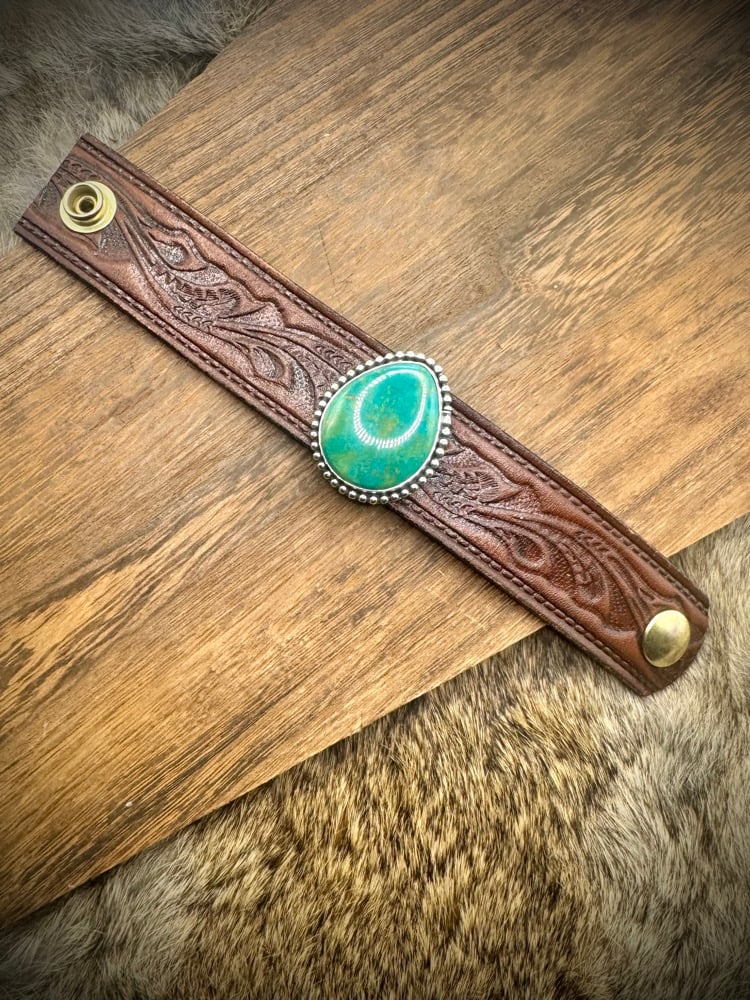 Image of Royston Turquoise leather Bracelet - up to 6.5” wrist
