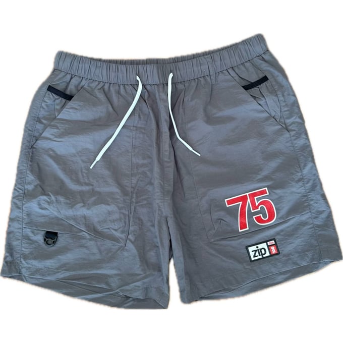 Image of 75 Zip 100 Shorts GREY w- Red numbers 