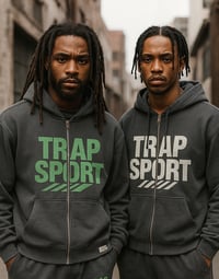 Image 4 of TrapSport Snow Washed Tape Raw Edge Zip up Sweatsuit