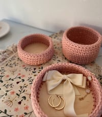 Image 4 of Set of 3 Crochet round baskets with wooden base