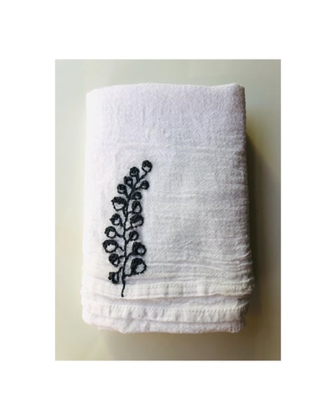Image of botanical gris hand embroidered towel