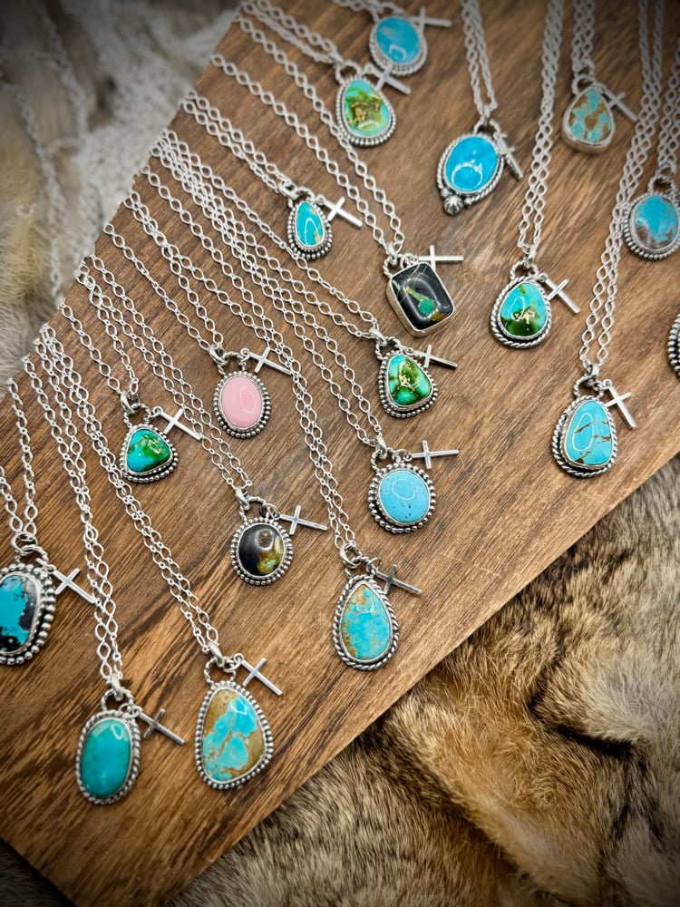 Image of Dainty Sonoran Gold & Cross Necklace (3) 💚🩵 