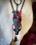 Red Quartz Embellished Muskrat Skull - Necklace