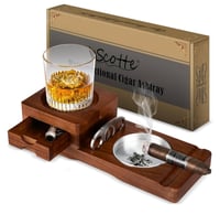 Ashtray Coaster Whiskey Glass Tray & Ash Tray w/h Cigar Cutter, Includes Drawer and Cigar Slot