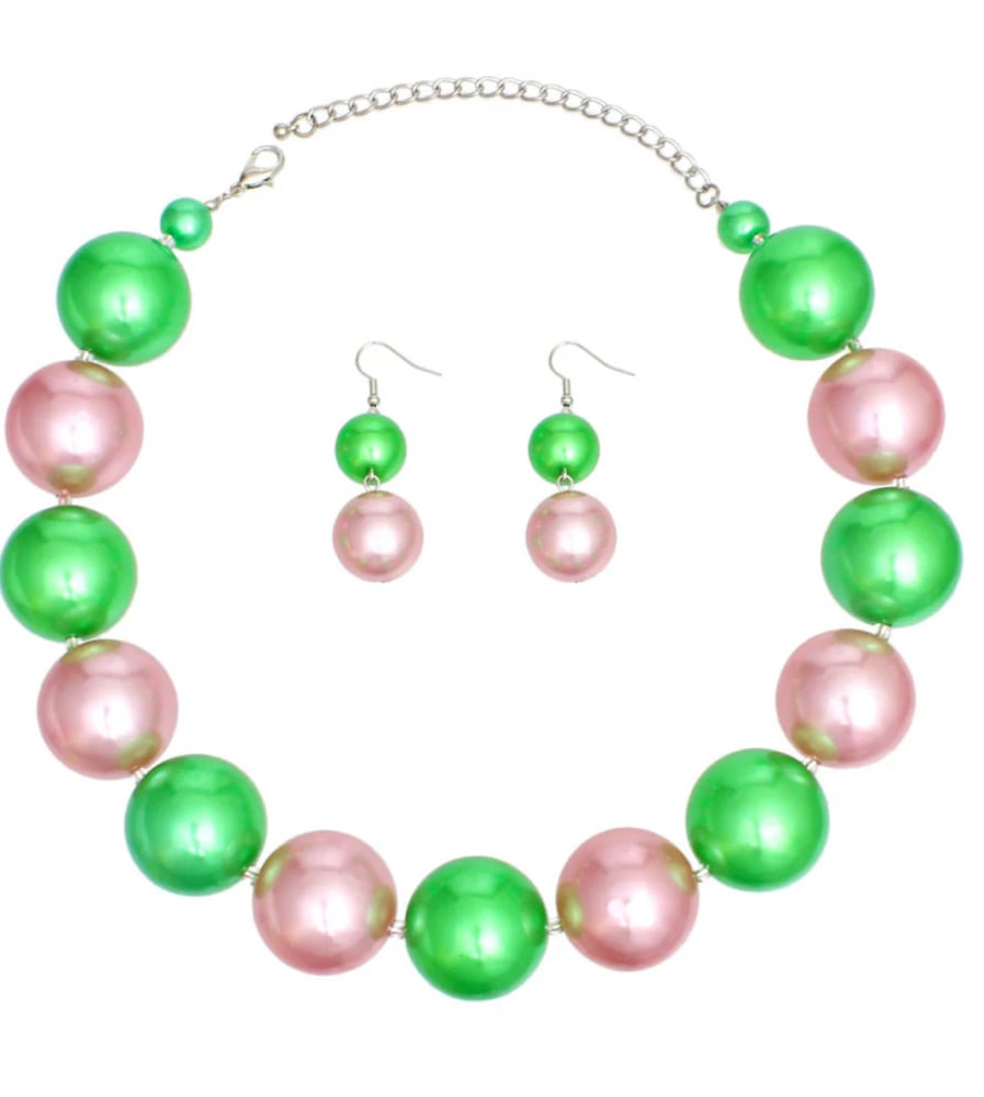 Image of Pink Green Bubble Gum 30mm Jumbo Pearl Set