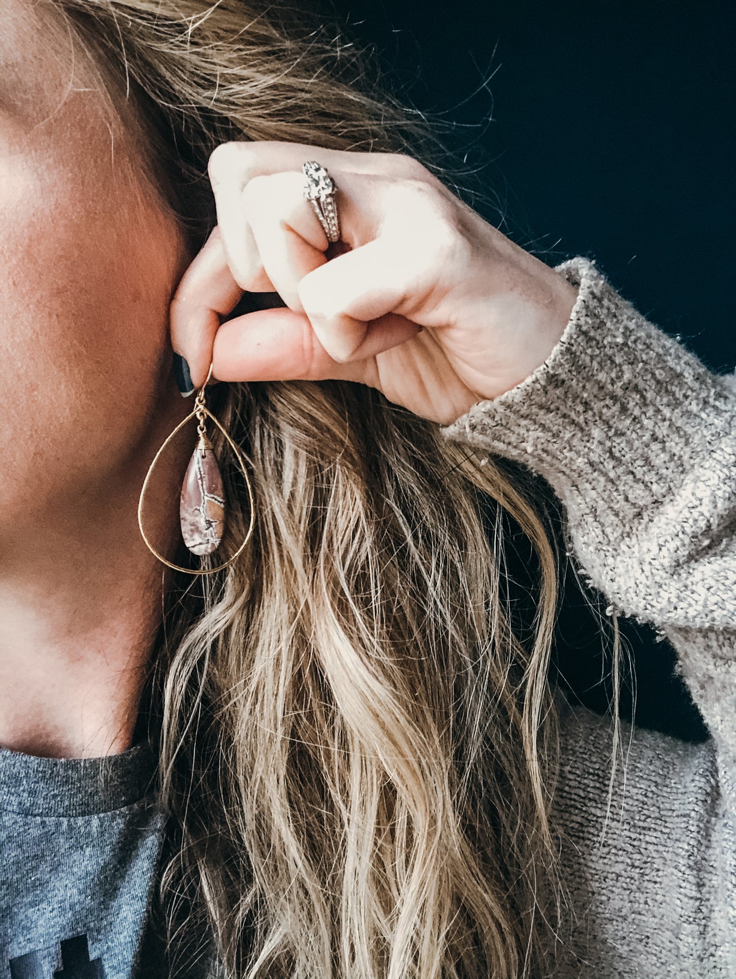 Image of One of a Kind Chohua Jasper Teardrop Hoops