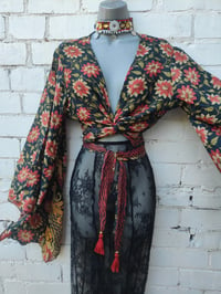 Image 3 of Stevie sari top with tassel- black floral