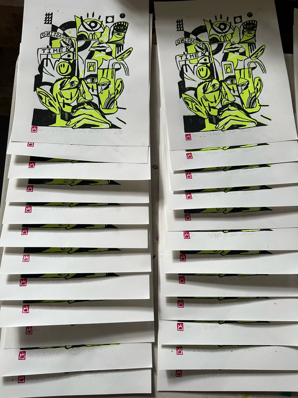 Image of “A Ripple in Every Direction” reductive linocut print