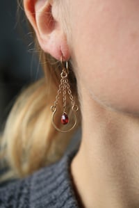 Image 1 of Red Garnet Brass Chained Earrings