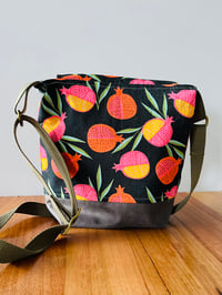 Image 3 of Fabric Shoulder Bag - Pomegranates on Black Fabric