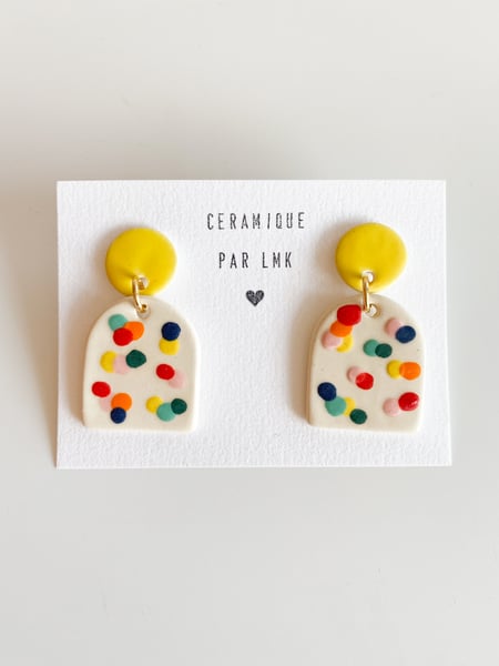 Image of Paire de boucles d’oreilles céramique TOTEM BOOMA jaune mat et confettis 