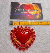 Image 5 of Hand Painted/Polished Dark Red Heart Beaded Earrings