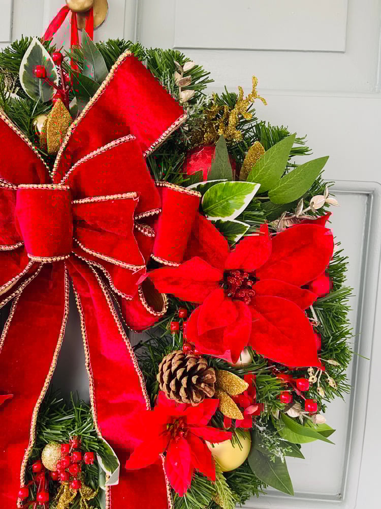 Image of 55cm Big Red Bow Smaller Poinsettias