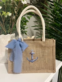 Image 1 of Anchor Burlap Mini Tote Bag