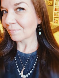 Image 4 of Luxe prasiolite and Sleeping Beauty turquoise earrings . 14k gold and sterling