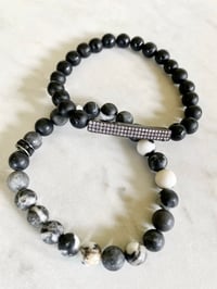 Image 1 of Shadow Alignment – Matte Onyx & Picasso Jasper Bracelet Set