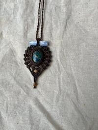 Image 1 of Macrame necklace with blue ghost eye jasper and kyanite 