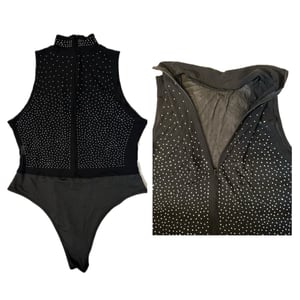 Image of Sebowel Studded Mock Neck Mesh See Through Sleeveless Bodysuit Black XXL - Free Shipping