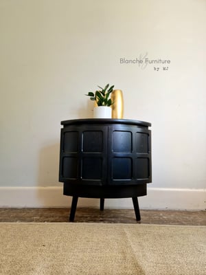 Image of Low Nathan Corner Drinks Cabinet in Black on Tapered Legs