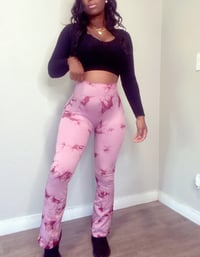 Image 1 of Tye Dye Flare Bottoms (burgundy rose pink)