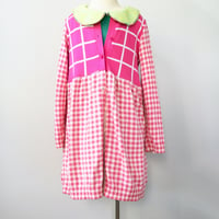 Image 1 of pink gingham plaid 5/6 sweater buttons courtneycourtney long cardigan dress