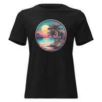 Image 4 of Women's Relaxed T-Shirt, Tropical Beach Sunset tee