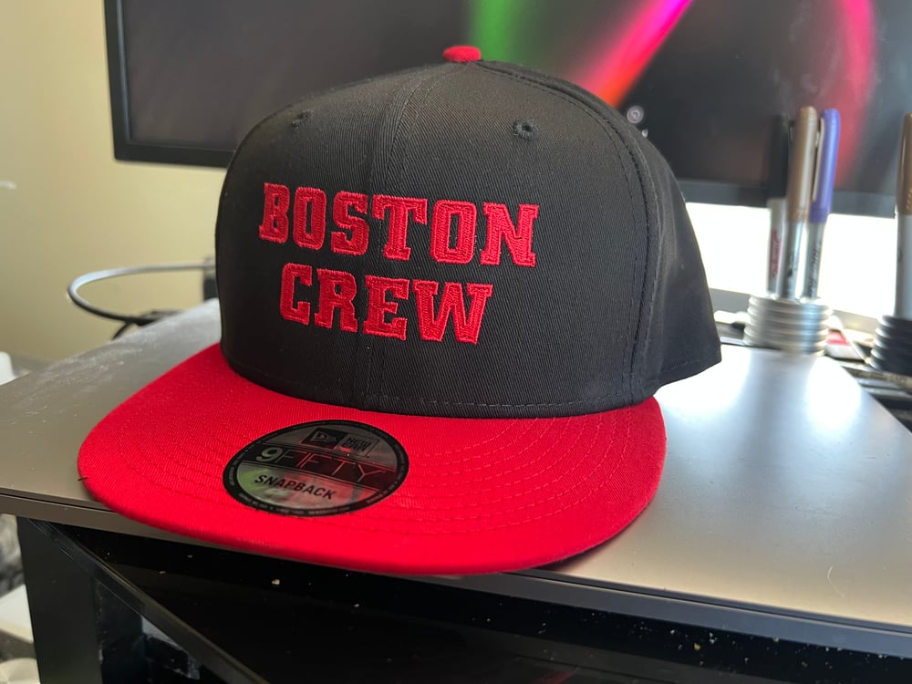 Black & Red New Era Flat Bill SnapBack Boston Crew Logo hat