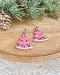 Image 1 of Pink Peppermint Christmas Tree Earrings