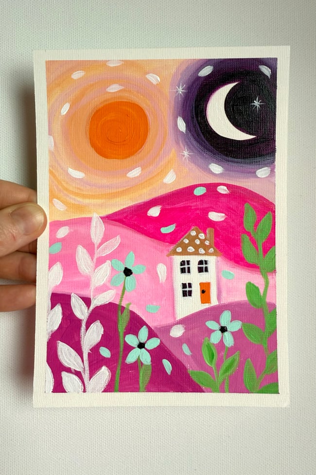 The sun kissed garden. Original 5x7 paper painting.
