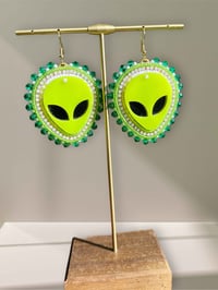 Image 1 of Neon Green Alien Earrings 