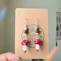 Red Mushroom Star Dangle Earrings