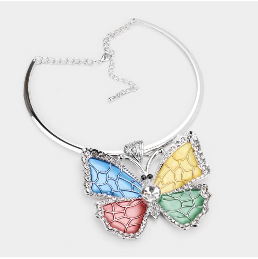 Image of Multi Color Butterfly Necklace 