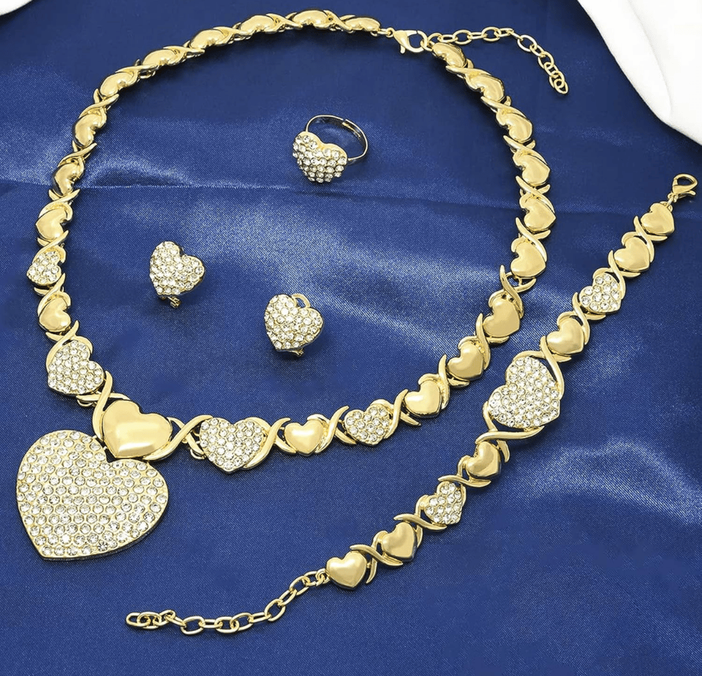 Image of XOXO Women Jewelry Necklace Set 18K Gold Jewelry Necklace Earrings Bracelet Ring 4 Pieces Set