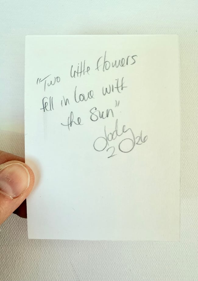 Two little flowers fell in love with the sun. Original mini painting