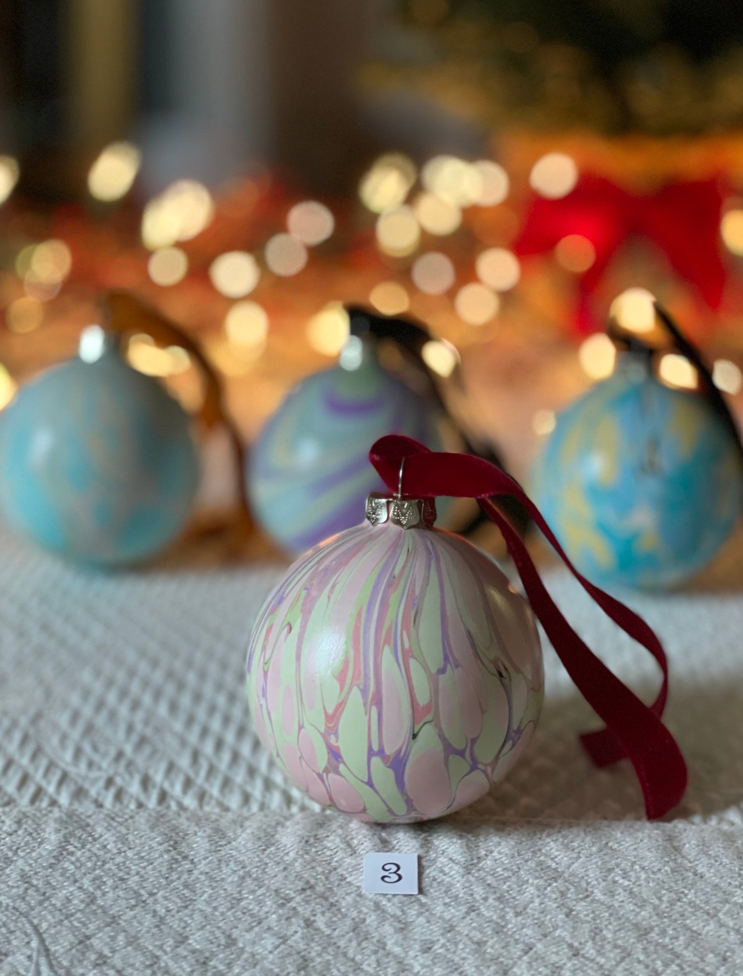 Marbled Ornaments - Mistletoe  Emily Romero Marbled Paper & Designs