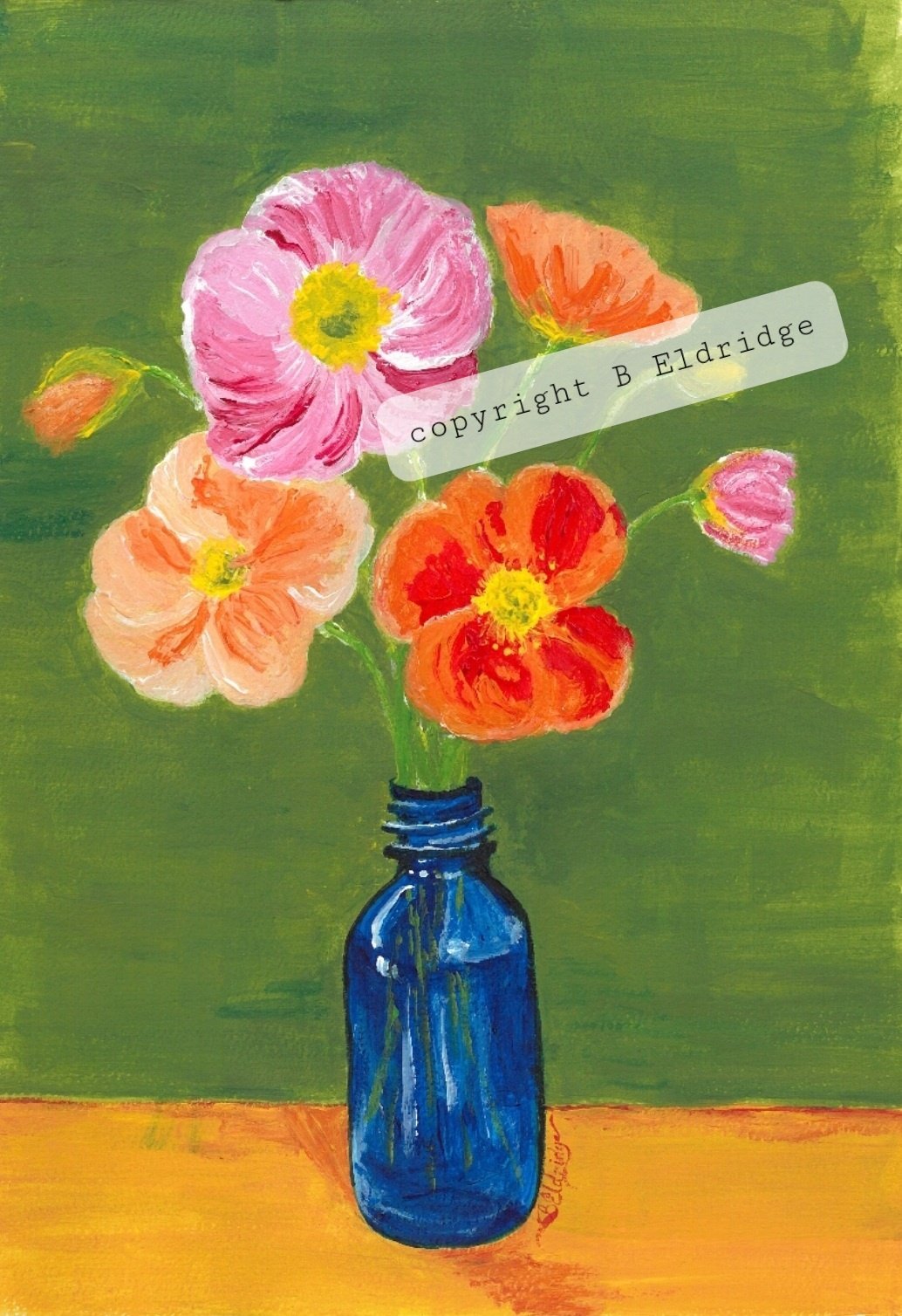 Image of Poppies in a Blue Bottle Print