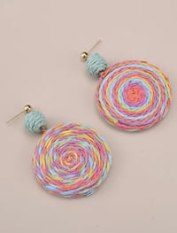 Image 1 of Round Straw Dangle Earrings 