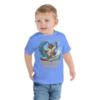 Image 2 of I Ride With Jesus Surfing Dark Toddler Short Sleeve Tee