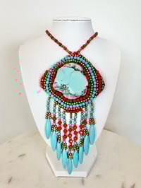 Image 1 of Blue & Red Beaded Necklace