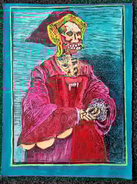 Image 1 of crimson Dame (Embellished Woodcut Artist proof)  Teal