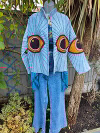 Image 3 of Wanderlust - Velvet evil eye protection jacket - Grey /light blue 6-12 uk