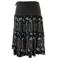 Image 3 of Black Patchwork Cotton Boho Tired Midi Skirt - by Bird - Size M